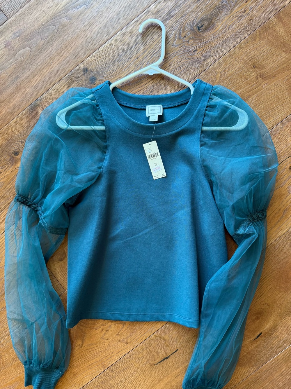 Maeve Teal Puff-Sleeve Long-Sleeve Top